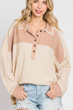 Load image into Gallery viewer, Waffle-Knit Color Block Half Button Long Sleeve Top
