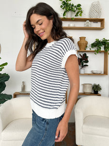 Striped Round Neck Cap Sleeve Sweater (multiple color options)