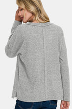 Load image into Gallery viewer, Ribbed V-Neck Drop Shoulder Top in Sleet
