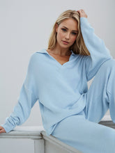 Load image into Gallery viewer, Johnny Collar Long Sleeve Top and Pants Sweater Set (multiple color options)
