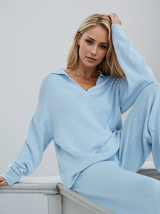 Johnny Collar Long Sleeve Top and Pants Sweater Set (multiple color options)