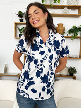 Load image into Gallery viewer, Flower Notched Short Sleeve Blouse (multiple color options)
