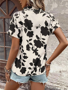 Flower Notched Short Sleeve Blouse (multiple color options)