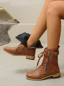 PU Leather Lace-Up Boots (multiple color options)