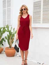 Load image into Gallery viewer, Drawstring V-Neck Wide Strap Dress (multiple color options)
