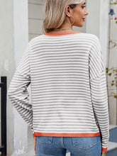 Load image into Gallery viewer, Striped Contrast Round Neck Long Sleeve Sweater (multiple color options)
