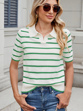 Load image into Gallery viewer, Striped Johnny Collar Short Sleeve Sweater (multiple color options)
