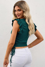 Load image into Gallery viewer, Drawstring Ruffled Surplice Cap Sleeve Blouse (2 color options)
