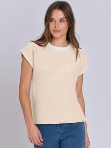 Mandy Contrast Round Neck Cap Sleeve Sweater (multiple color options)