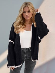 Contrast Open Front Dropped Shoulder Cardigan (multiple color options)