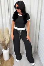 Load image into Gallery viewer, Contrast Trim Round Neck Top and Pants Set (multiple color options)
