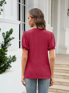 Eyelet Round Neck Short Sleeve Top (multiple color options)