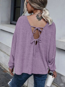 Double Tie Drop Shoulder Long Sleeve Top (multiple color options)