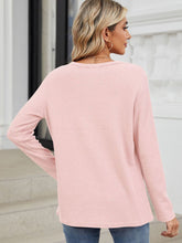 Load image into Gallery viewer, Waffle-Knit Notched Long Sleeve Top (multiple color options)
