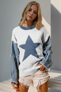 Star Pattern Raw Edge Long Sleeve Sweater (multiple color options)