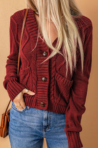 Cable-Knit Button Down V-Neck Cardigan (multiple color options)