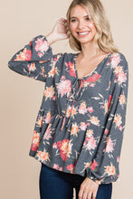 Load image into Gallery viewer, Babydoll Floral Long Sleeve Blouse in Charcoal
