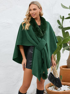 Fuzzy Trim Open Front Poncho (multiple color options)