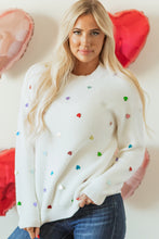 Load image into Gallery viewer, Heart Sequin Round Neck Long Sleeve Sweater
