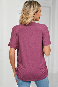 Ruched V-Neck Short Sleeve T-Shirt (multiple color options)