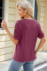 Button Bliss Round Neck Short Sleeve Top (multiple color options)