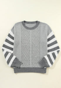 Striped Round Neck Dropped Shoulder Sweater (multiple color options)