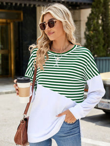 Slit Contrast Striped Long Sleeve Sweatshirt (multiple color options)