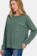 Load image into Gallery viewer, Contrast Stitching Brushed Ribbed Hacci Knit Top in Ash Jade
