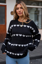 Load image into Gallery viewer, Heart Round Neck Long Sleeve Sweater (multiple color options)
