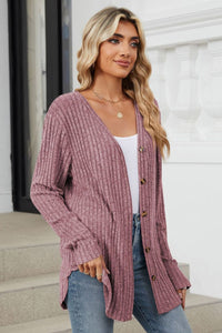 Ribbed Button Up Long Sleeve Cardigan (multiple color options)