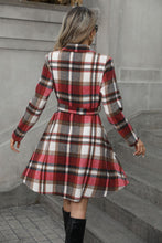 Load image into Gallery viewer, Plaid Tie Waist Long Sleeve Outerwear Dress
