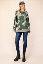 Load image into Gallery viewer, Animal Print Contrast Round Neck Top in Olive
