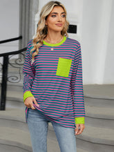 Load image into Gallery viewer, Pocketed Striped Round Neck Long Sleeve Top (multiple color options)
