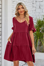 Load image into Gallery viewer, Mandy V-Neck Flounce Sleeve Tiered Dress (multiple color options)
