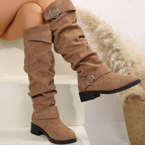 Buckle Round Toe Block Heel Boots (multiple color options)