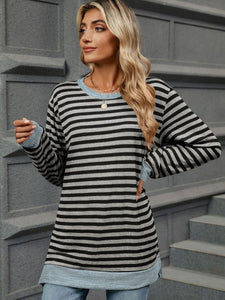 Striped Round Neck Long Sleeve Top (multiple color options)