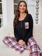 Load image into Gallery viewer, Round Neck Long Sleeve Top and Plaid Pants Pajama Set
