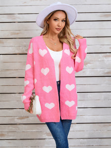 Heart Open Front Long Sleeve Cardigan (multiple color options)