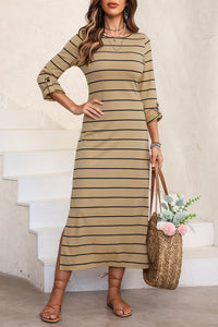 Slit Striped Round Neck Midi Dress (multiple color options)