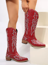 Load image into Gallery viewer, PU Leather Embroidered Geometric Point Toe Boots
