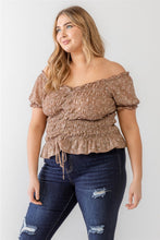 Load image into Gallery viewer, Frilly Fling Frill Ruched Off-Shoulder Short Sleeve Blouse (2 color options)
