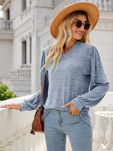 Heathered V-Neck Long Sleeve Top  (multiple color options)