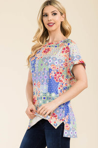 Round Neck Short Sleeve Floral Top (multiple print/color options)