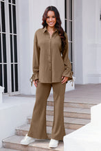 Load image into Gallery viewer, Drawstring Flounce Sleeve Shirt and Pants Set (multiple color options)
