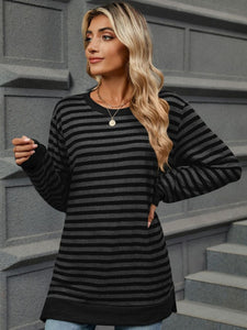 Striped Round Neck Long Sleeve Top (multiple color options)