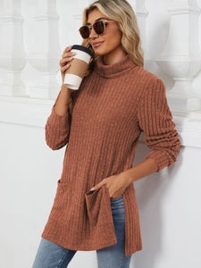 Slit Mock Neck Long Sleeve Top (multiple color options)