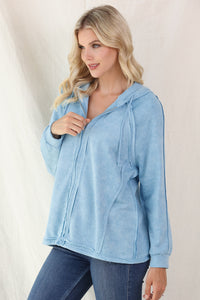 Exposed Seam Zip Up Long Sleeve Drawstring Hoodie (multiple color options)