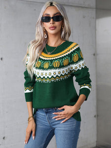 Geometric Round Neck Long Sleeve Sweater (2 color options)