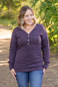 Brittany Long Sleeve Button Sweater - Purple