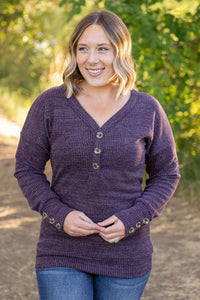 Brittany Long Sleeve Button Sweater - Purple